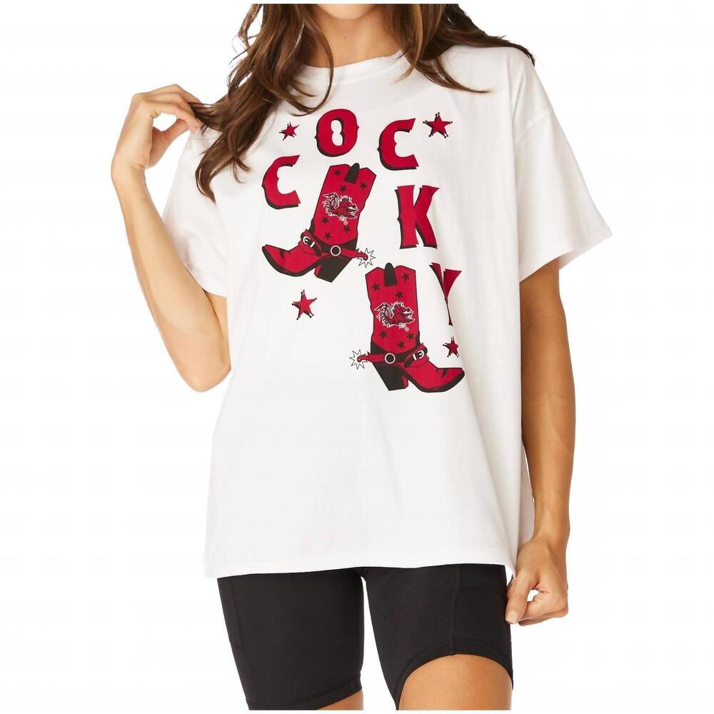 NEW STEWART SIMMONS cocky boots grand tee in white